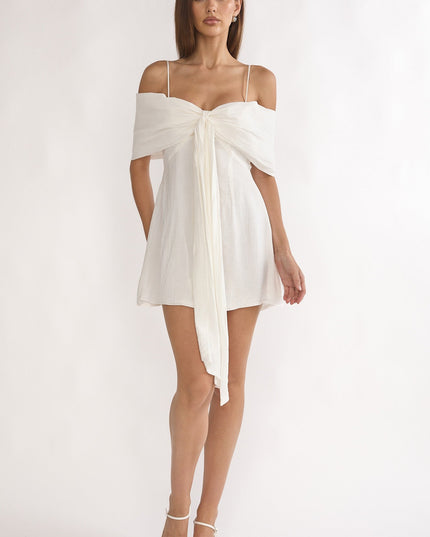 White Bow Tied Bust Mini Dress