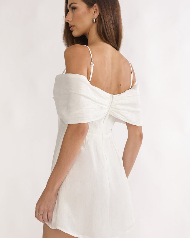 White Bow Tied Bust Mini Dress