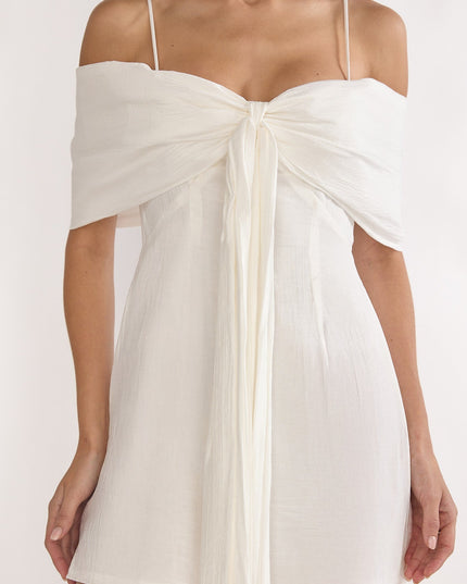 White Bow Tied Bust Mini Dress