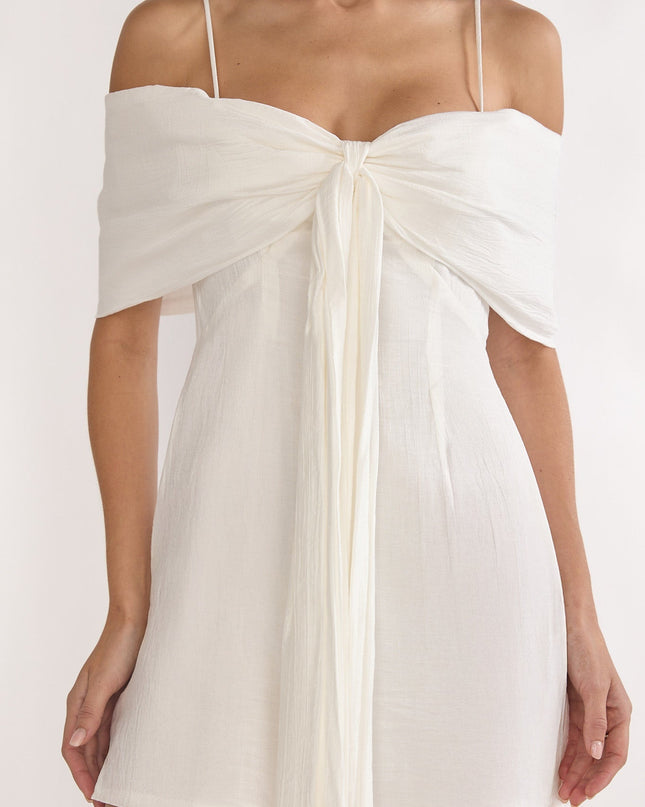 White Bow Tied Bust Mini Dress