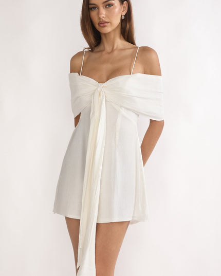 White Bow Tied Bust Mini Dress