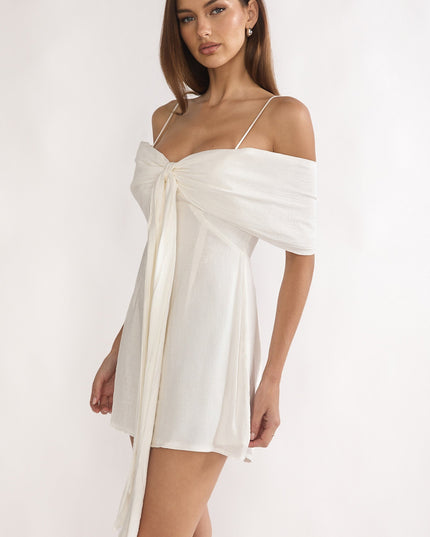 White Bow Tied Bust Mini Dress