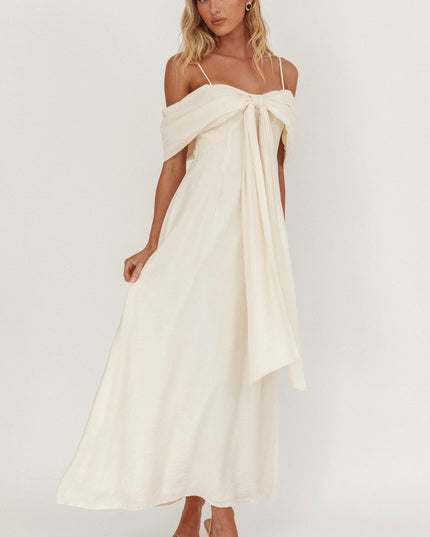 Cream Bow Tied Bust Midi Dress