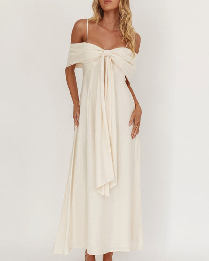 Cream Bow Tied Bust Midi Dress