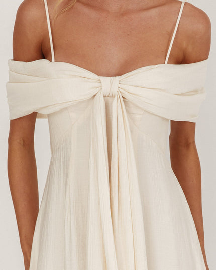 Cream Bow Tied Bust Midi Dress