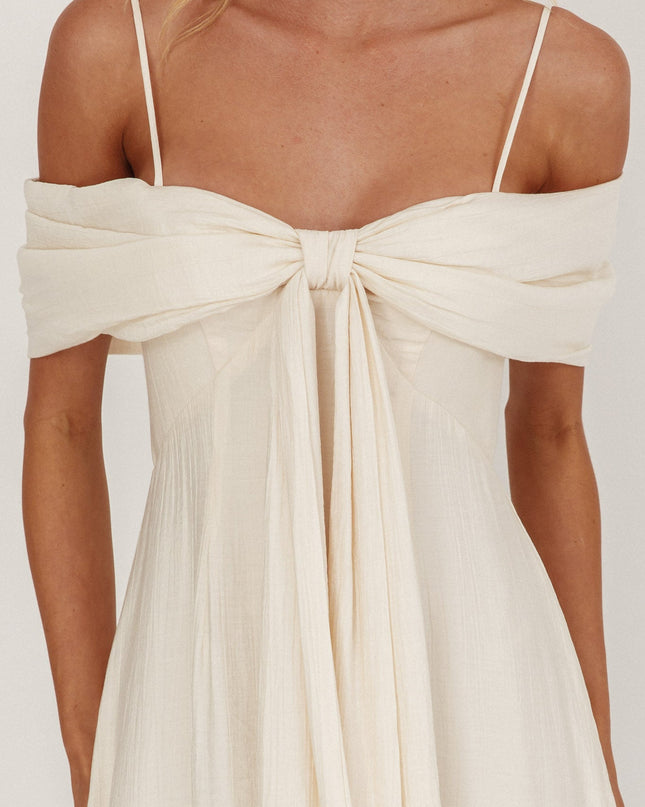Cream Bow Tied Bust Midi Dress