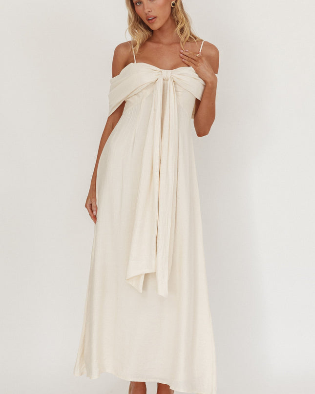 Cream Bow Tied Bust Midi Dress