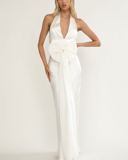 White Oversized Bow Halter Dress