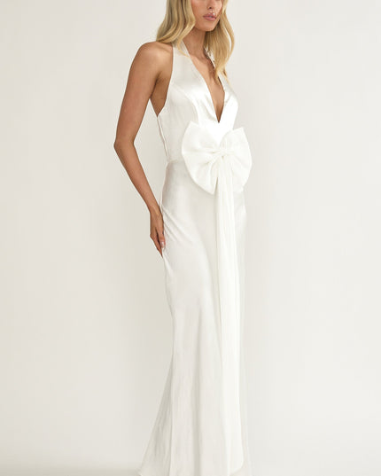 White Oversized Bow Halter Dress