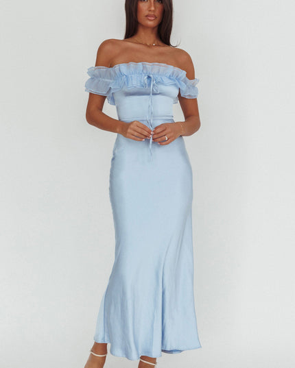 Blue Off-Shoulder Maxi Dress