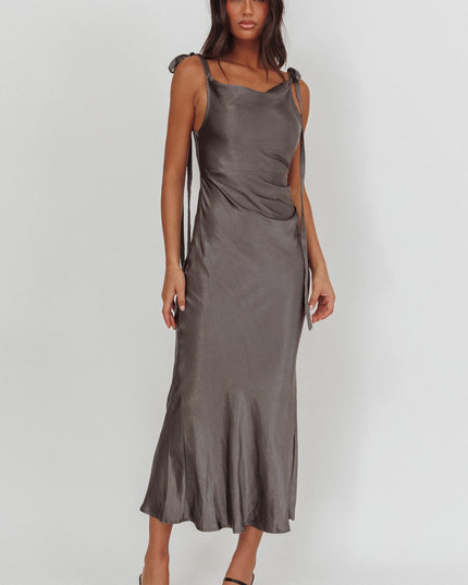 Charcoal Tied Shoulder Cowl Maxi Dress