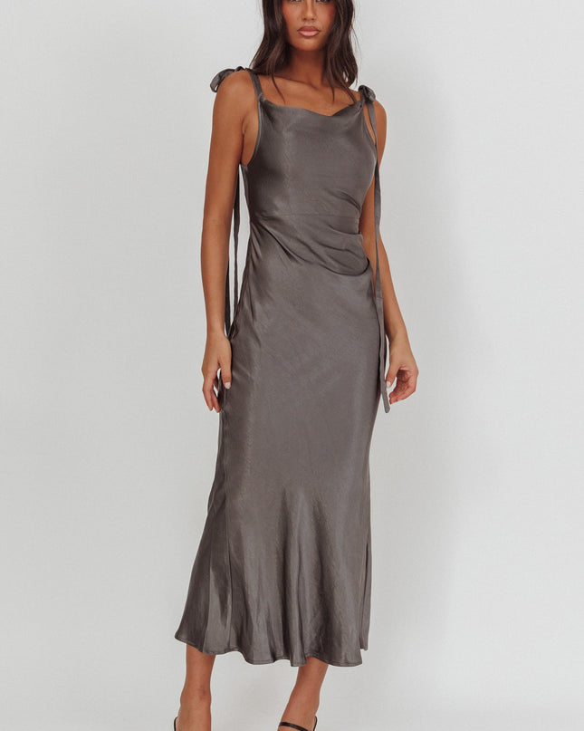 Charcoal Tied Shoulder Cowl Maxi Dress