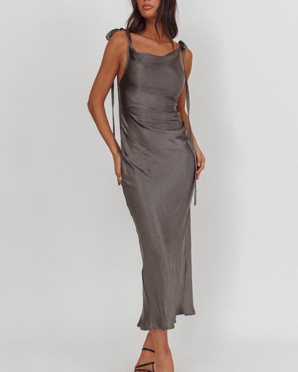 Charcoal Tied Shoulder Cowl Maxi Dress