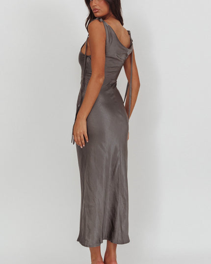 Charcoal Tied Shoulder Cowl Maxi Dress