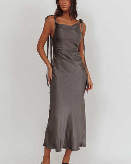 Charcoal Tied Shoulder Cowl Maxi Dress