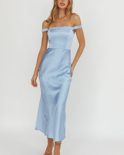 Ice Blue Off-Shoulder Strap Maxi Dress