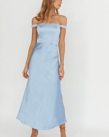 Ice Blue Off-Shoulder Strap Maxi Dress