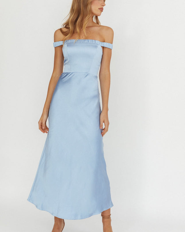 Ice Blue Off-Shoulder Strap Maxi Dress