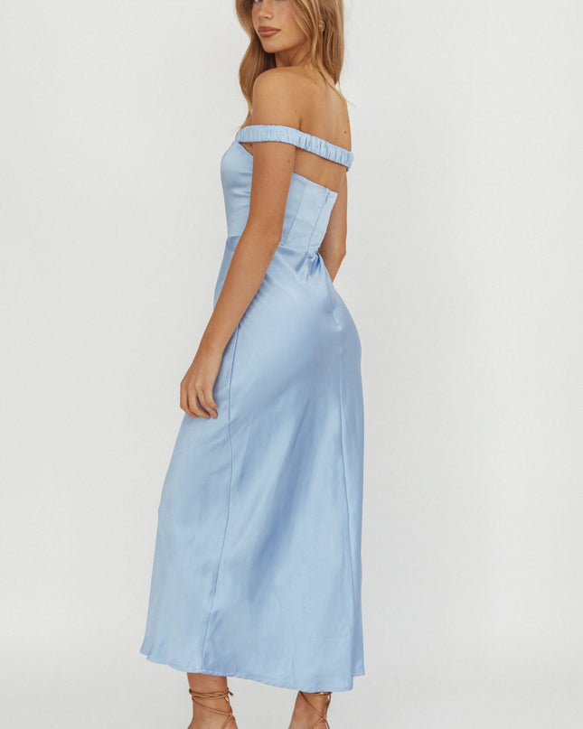 Ice Blue Off-Shoulder Strap Maxi Dress