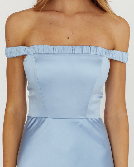 Ice Blue Off-Shoulder Strap Maxi Dress