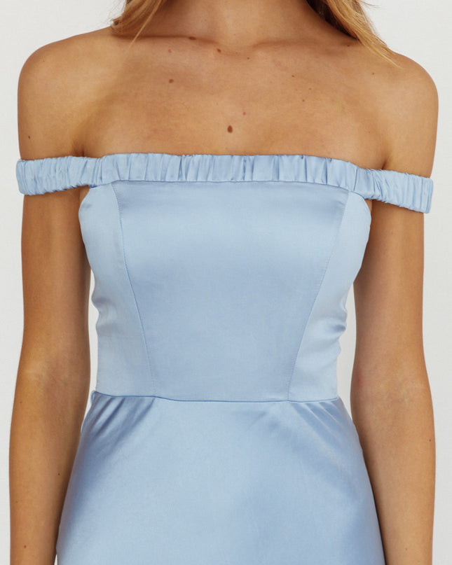Ice Blue Off-Shoulder Strap Maxi Dress
