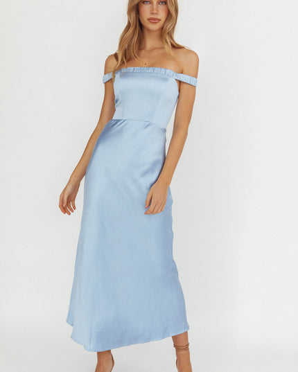 Ice Blue Off-Shoulder Strap Maxi Dress
