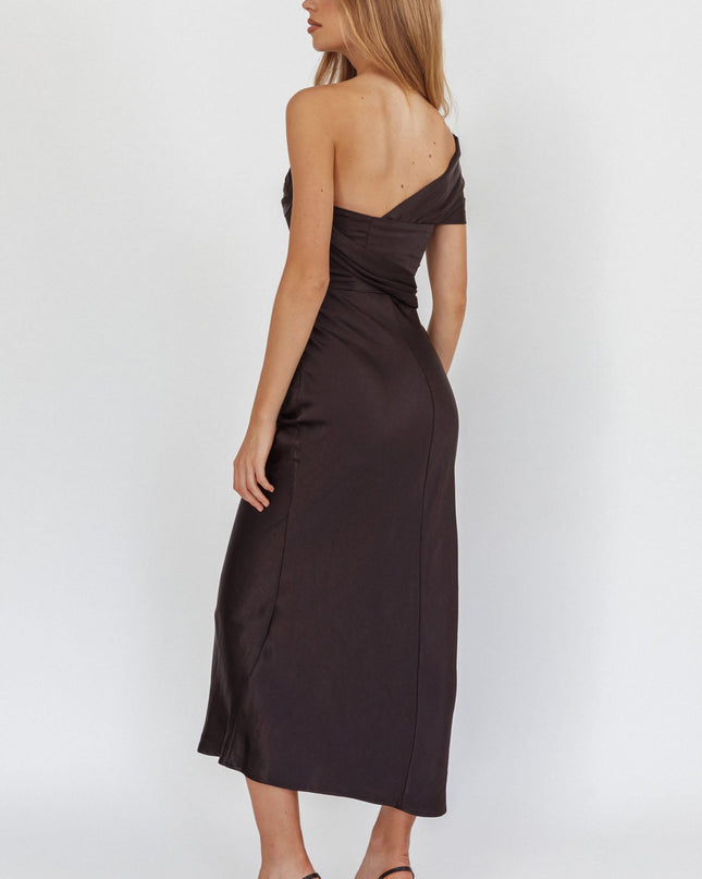 Black One-Shoulder Waist Sash Maxi Dress