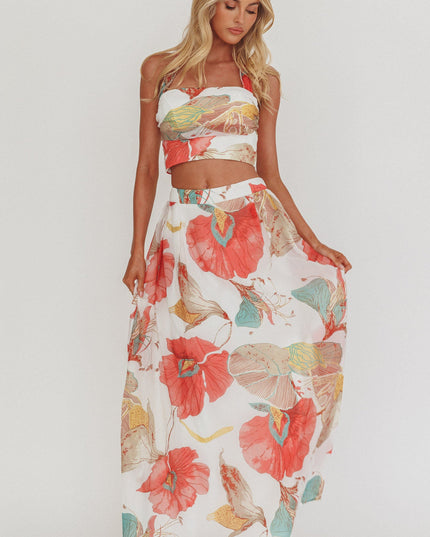 White A-Line Maxi Skirt Floral