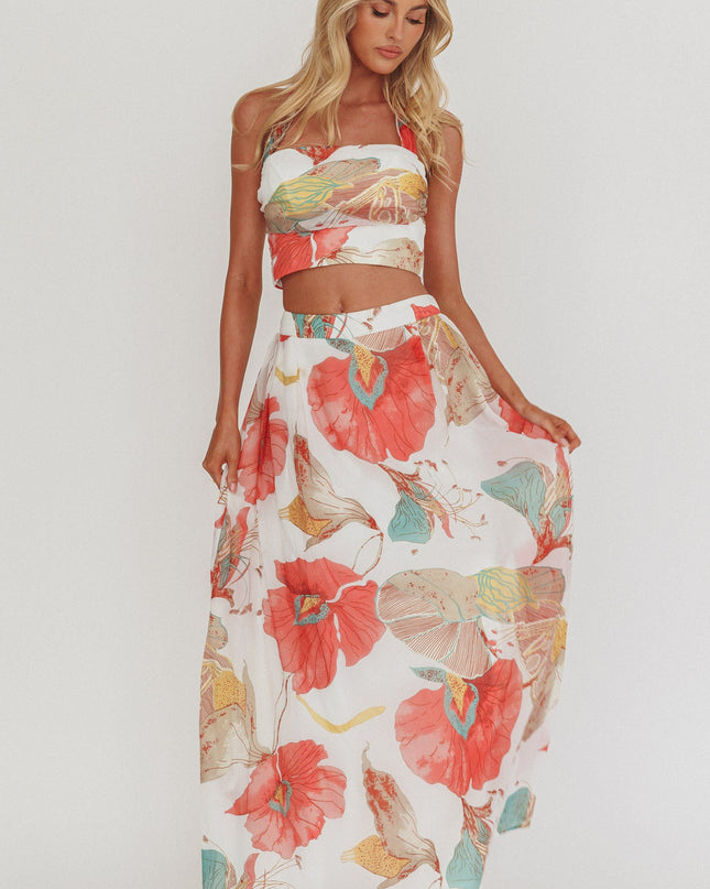 White A-Line Maxi Skirt Floral