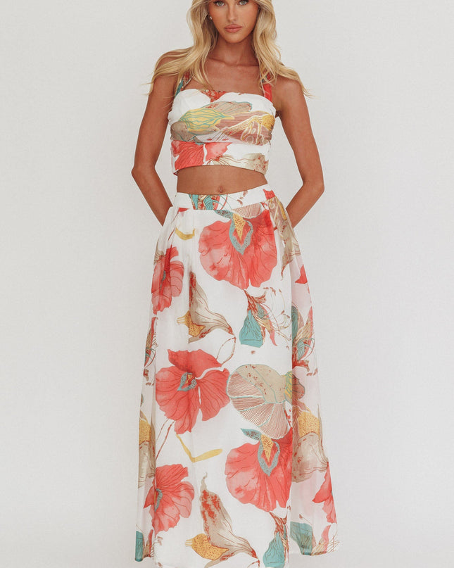 White A-Line Maxi Skirt Floral