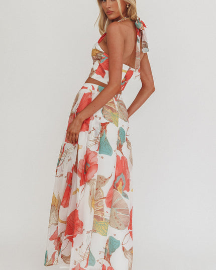 White A-Line Maxi Skirt Floral