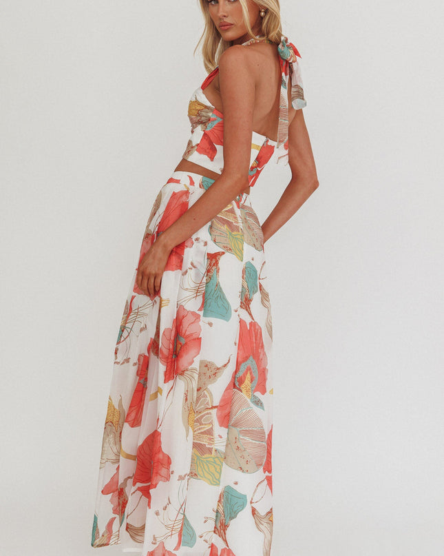 White A-Line Maxi Skirt Floral