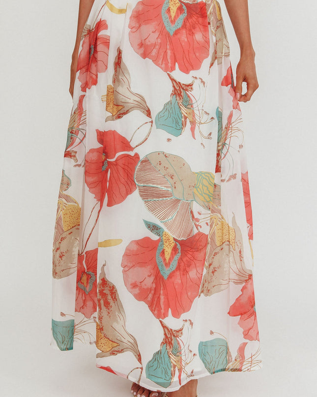 White A-Line Maxi Skirt Floral