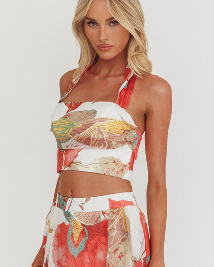 White Halter Crop Top Floral