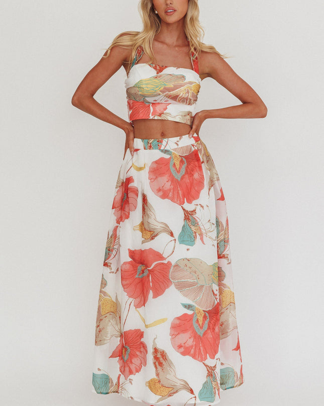 White Halter Crop Top Floral