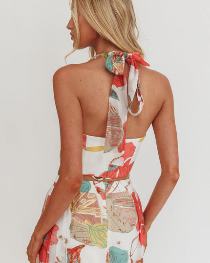 White Halter Crop Top Floral