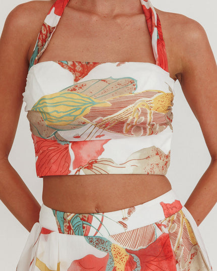 White Halter Crop Top Floral