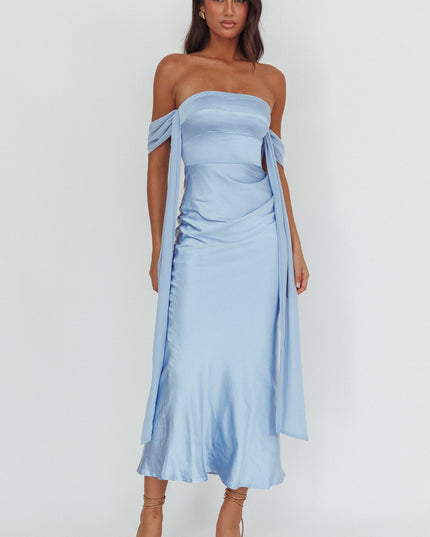 Blue Draped Sleeve Maxi Dress