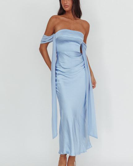 Blue Draped Sleeve Maxi Dress