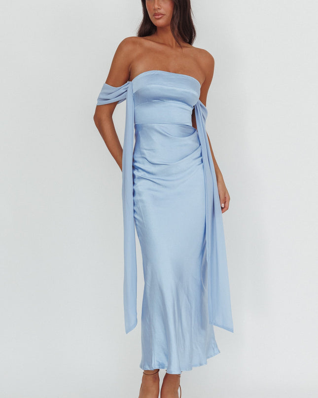 Blue Draped Sleeve Maxi Dress
