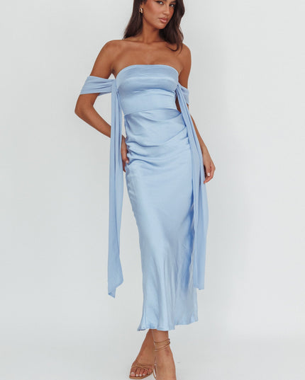 Blue Draped Sleeve Maxi Dress