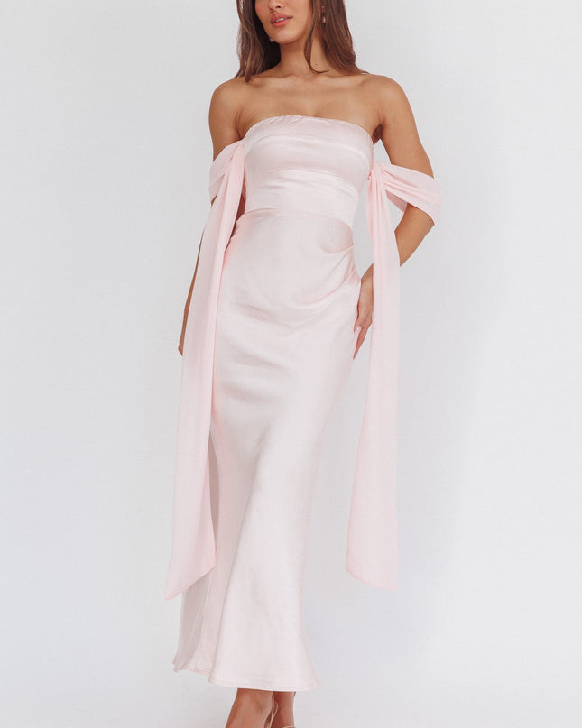 Pink Draped Sleeve Maxi Dress