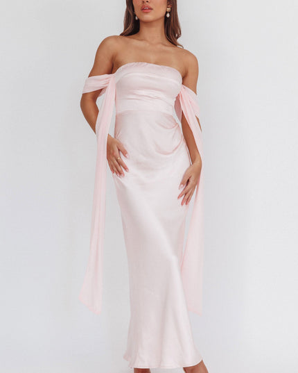 Pink Draped Sleeve Maxi Dress