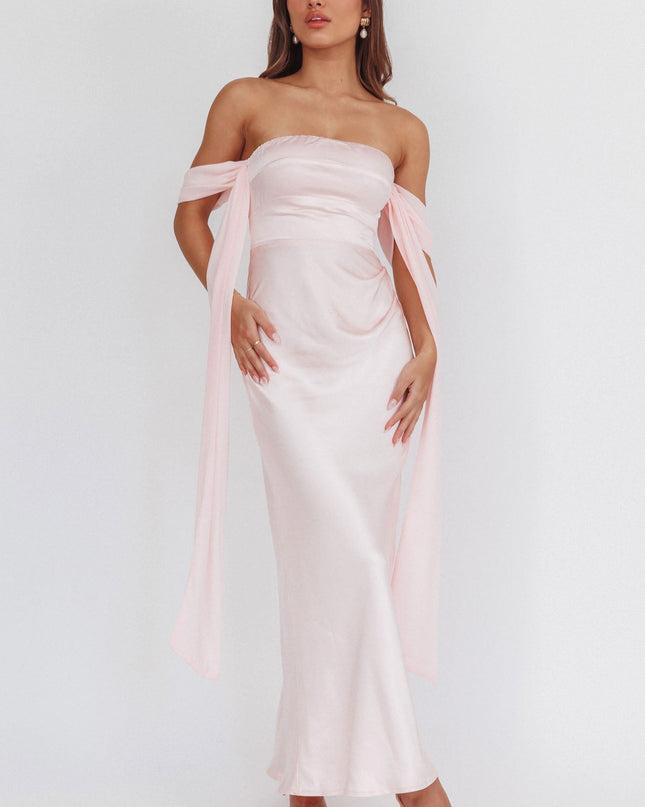 Pink Draped Sleeve Maxi Dress