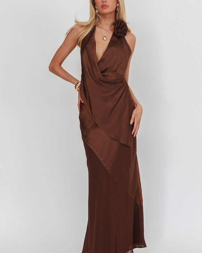 Chocolate Asymmetric Hem Halter Top