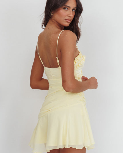 Yellow Dainty Frill Trim Mini Dress
