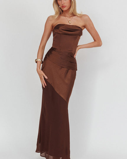 Chocolate Moon Aura Pleat Detail Strapless Maxi Dress