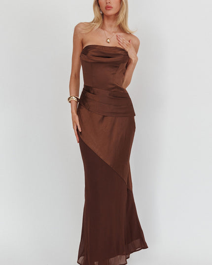 Chocolate Moon Aura Pleat Detail Strapless Maxi Dress