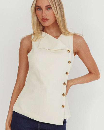 Oyster Sleeveless Side Button Top