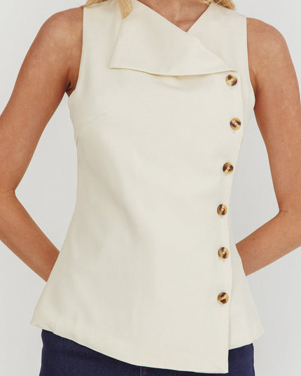 Oyster Sleeveless Side Button Top